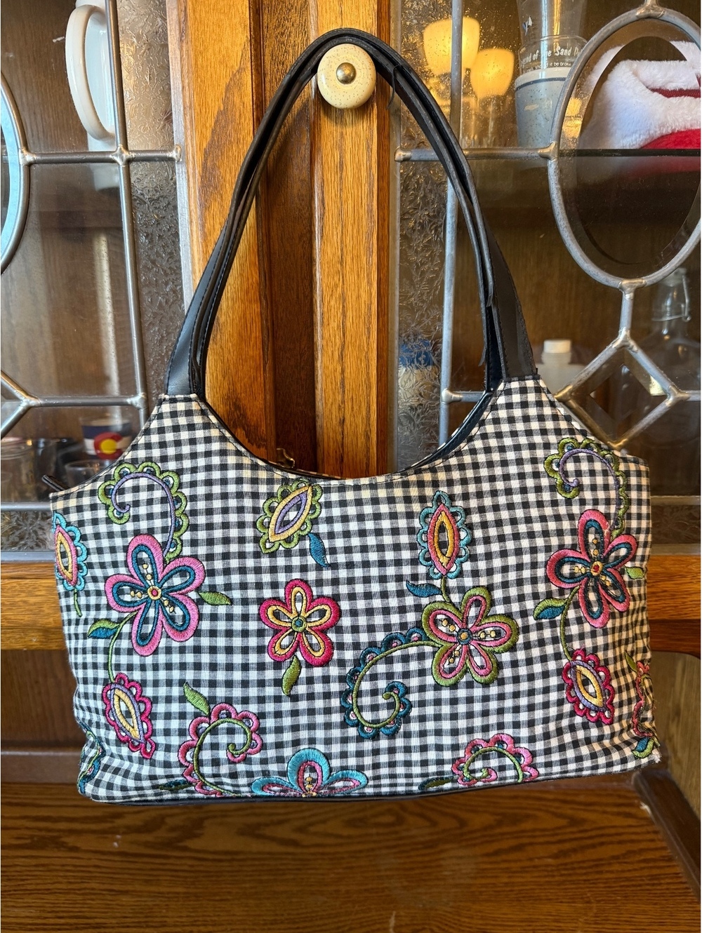Bueno Gingham Floral Embroidered Shoulder Bag Y2K Cottagecore Boho Tote